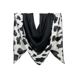 روسری نخی سفید مشکی طرح پلنگی کد:R105-1