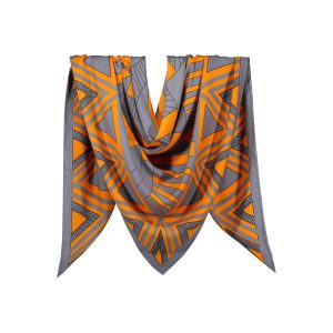 روسری نخی طوسی نارنجی طرح هندسی کد:R106-4