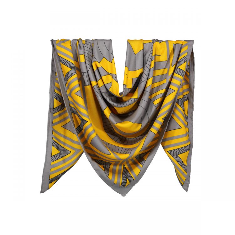 روسری نخی طوسی زرد طرح هندسی کد:R106-6