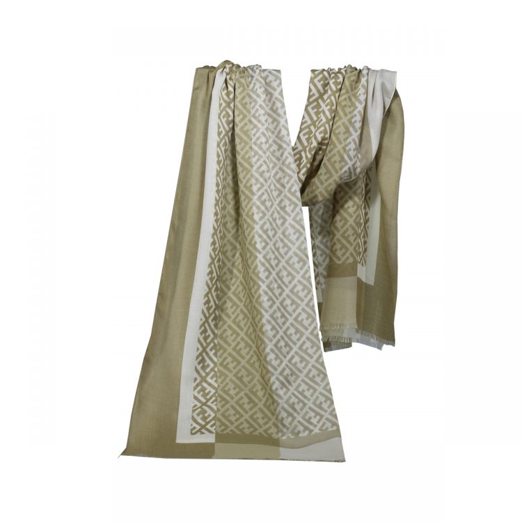 شال نخی کرم طرح Fendi کد:R103-6